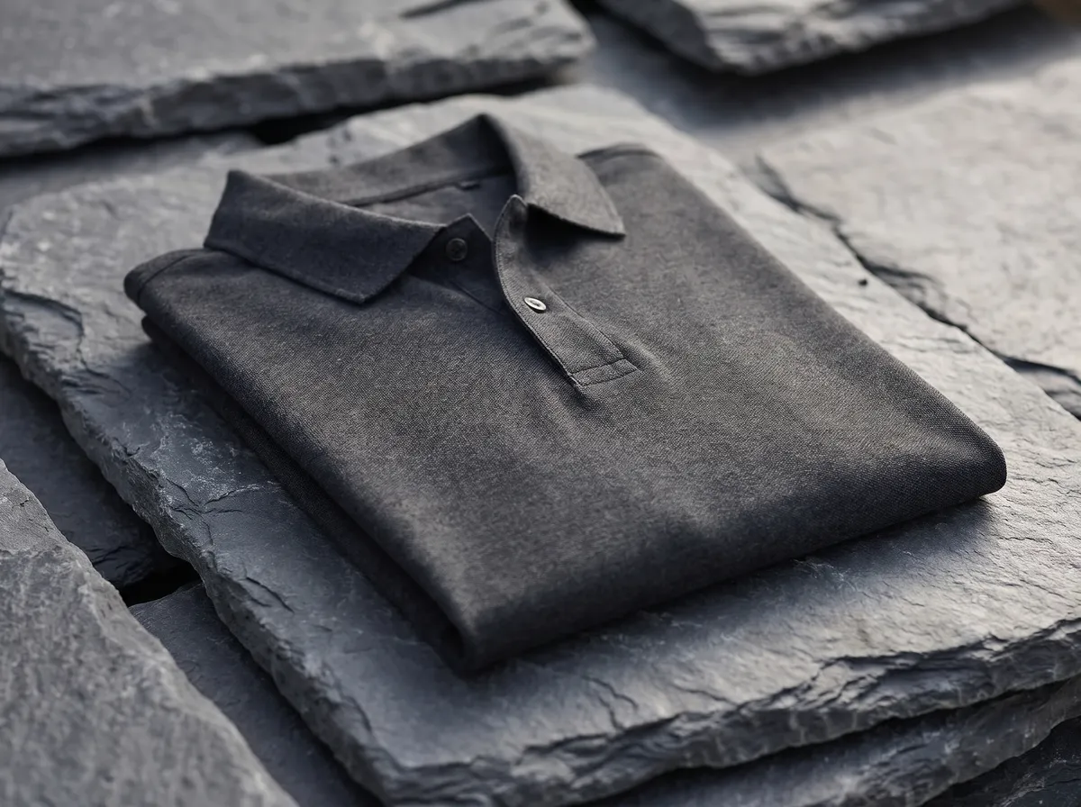 Classic Polo in Charcoal Melange, beside slate