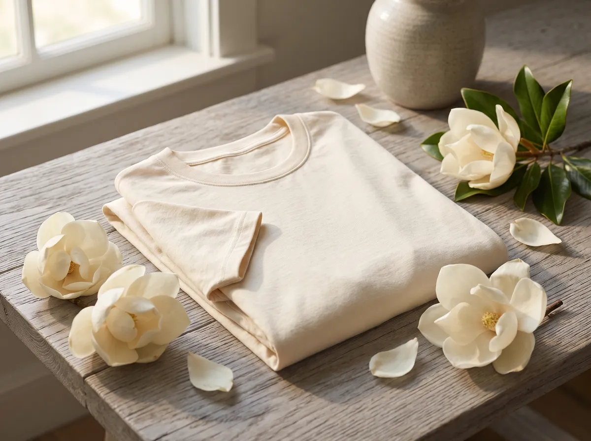 Classic Oversized in Cream, beside magnolia petals