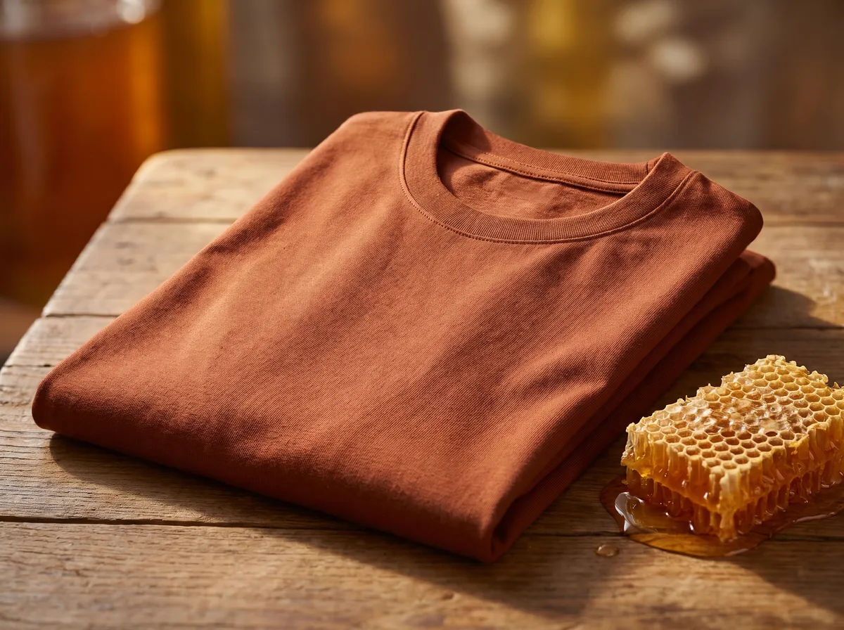 Signature Crewneck in Honey, beside honeycomb