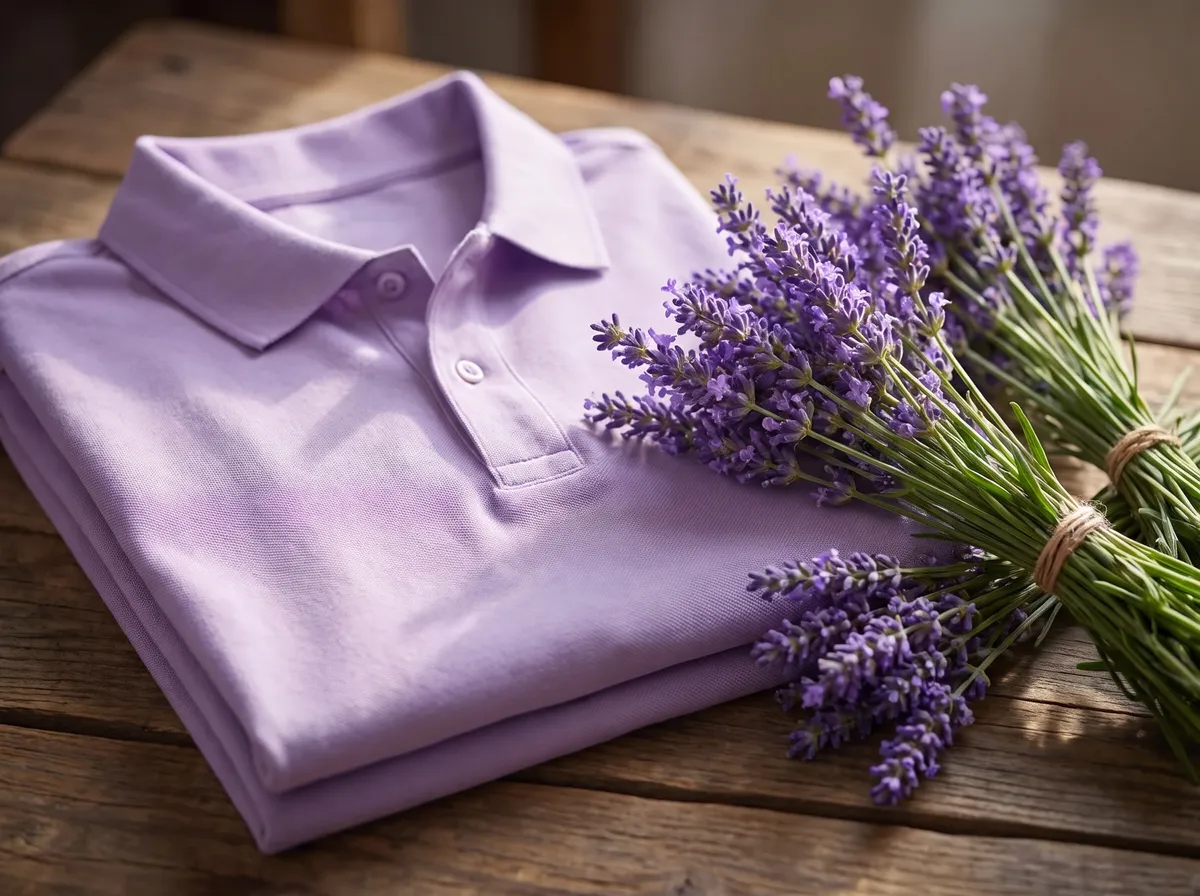 Classic Polo in Lavender, beside lavender sprigs