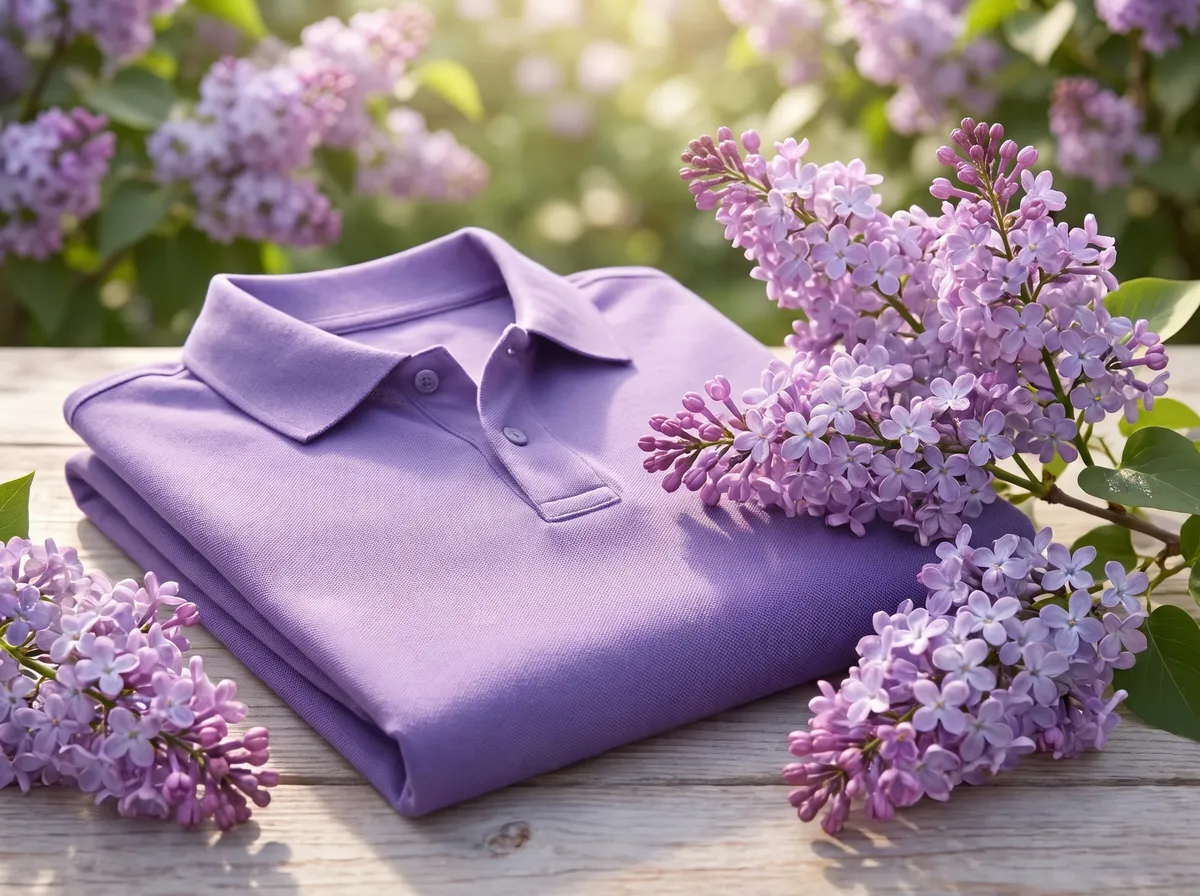 Classic Polo in Lilac, beside lilac blossom