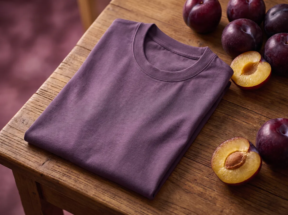 Signature Crewneck in Naga Plum, beside plums