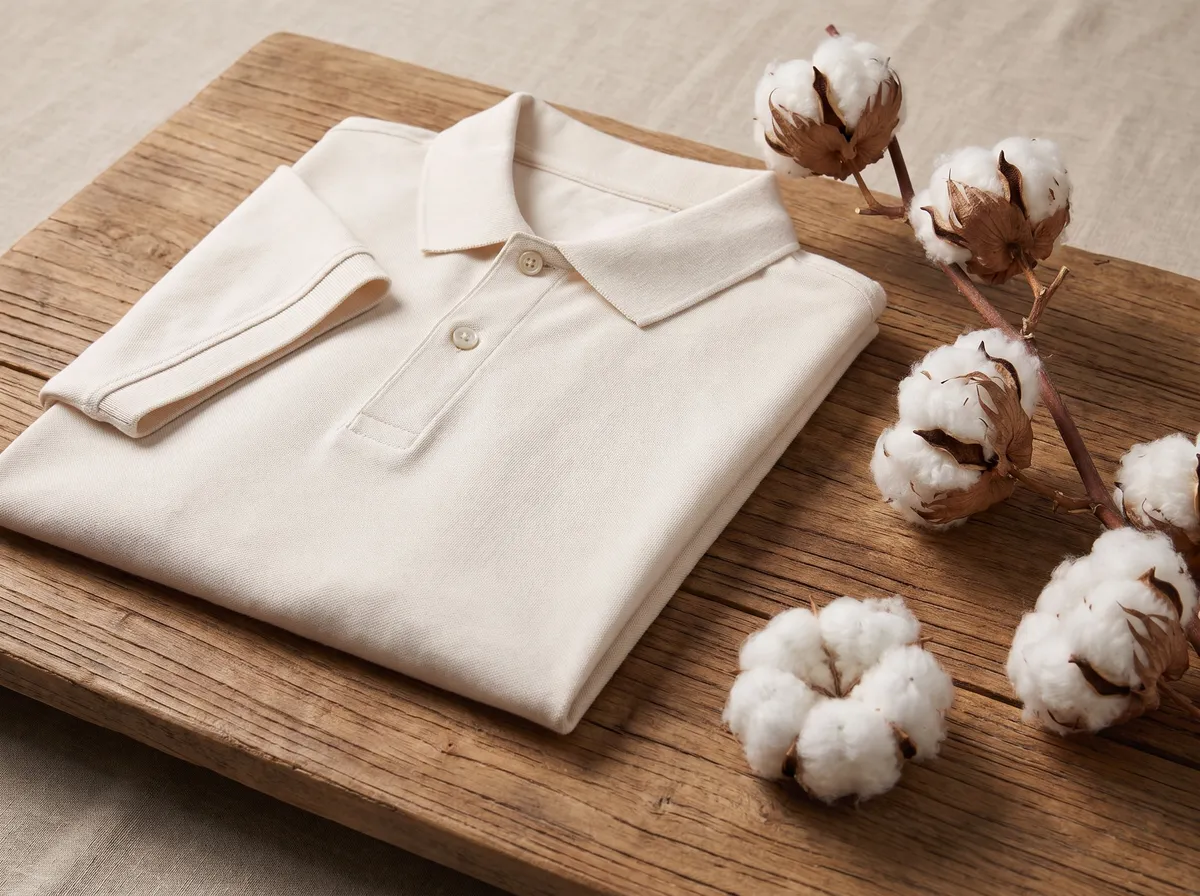 Classic Polo in Off White, beside a cotton boll
