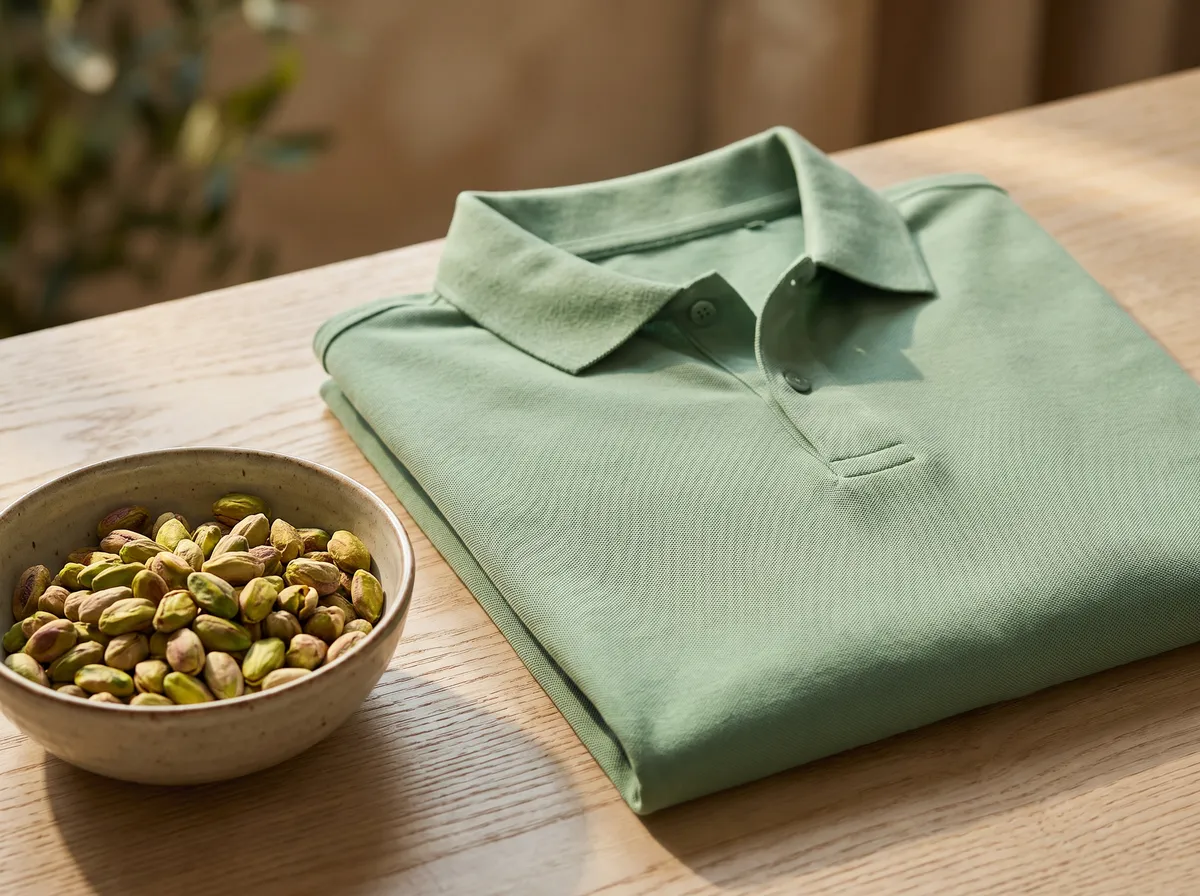Heavy Polo in Pista Green, beside pistachios