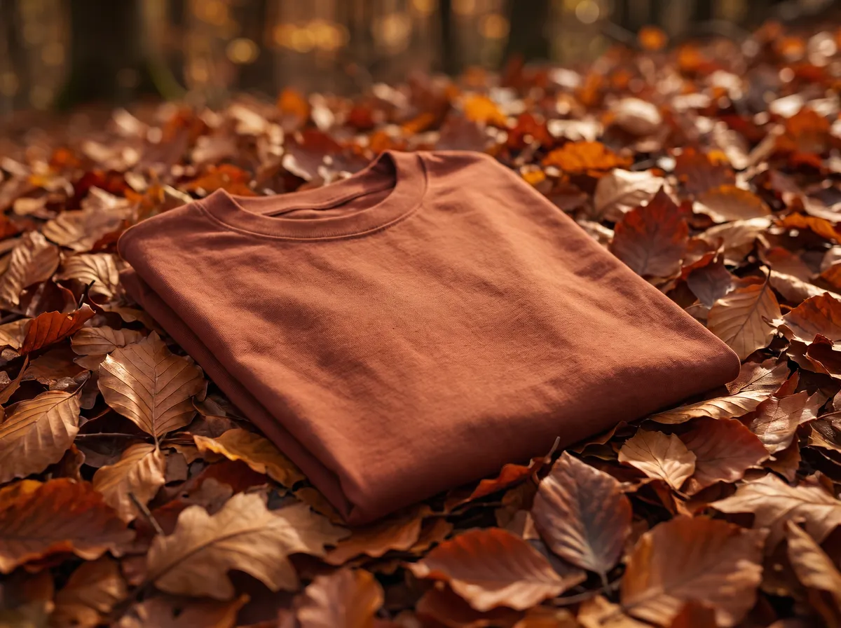Classic Oversized in Rust Brown, beside autumn leaves