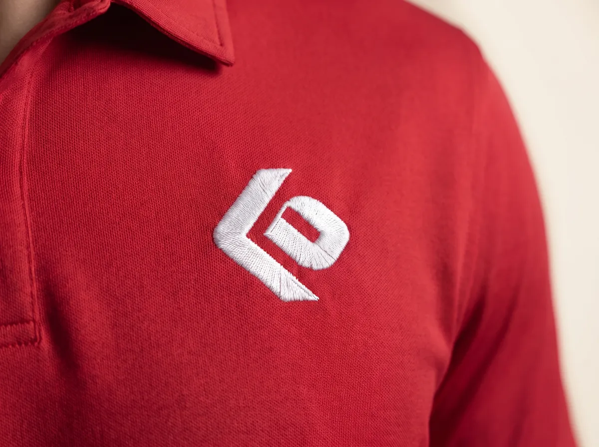 An embroidered logo on the chest