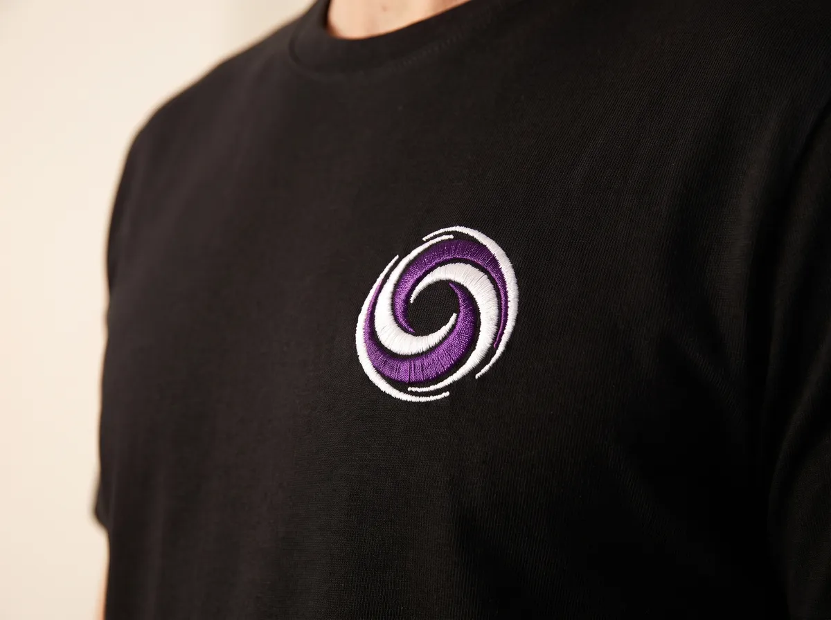 An embroidered logo on the chest