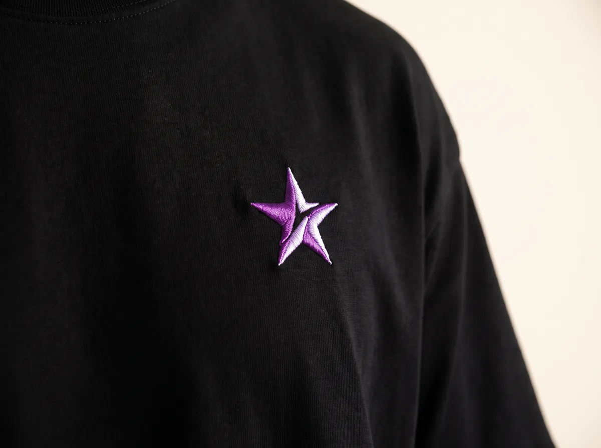 An embroidered logo on the chest