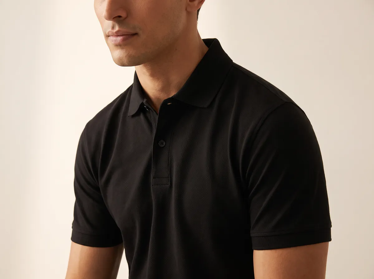 The polo worn, collar neat