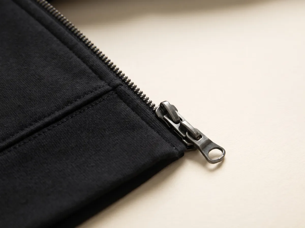 Close-up of the zip and stitching