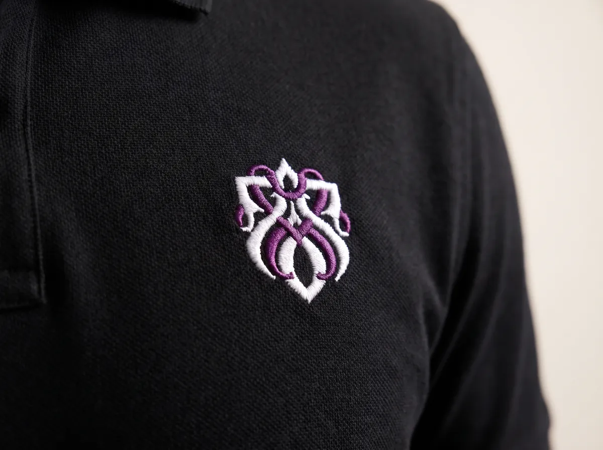 An embroidered logo on the chest