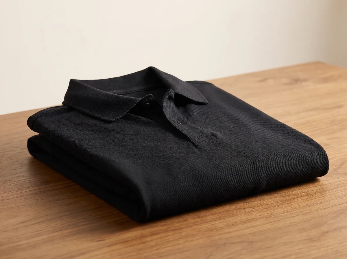 The polo folded, showing the weight of the fabric