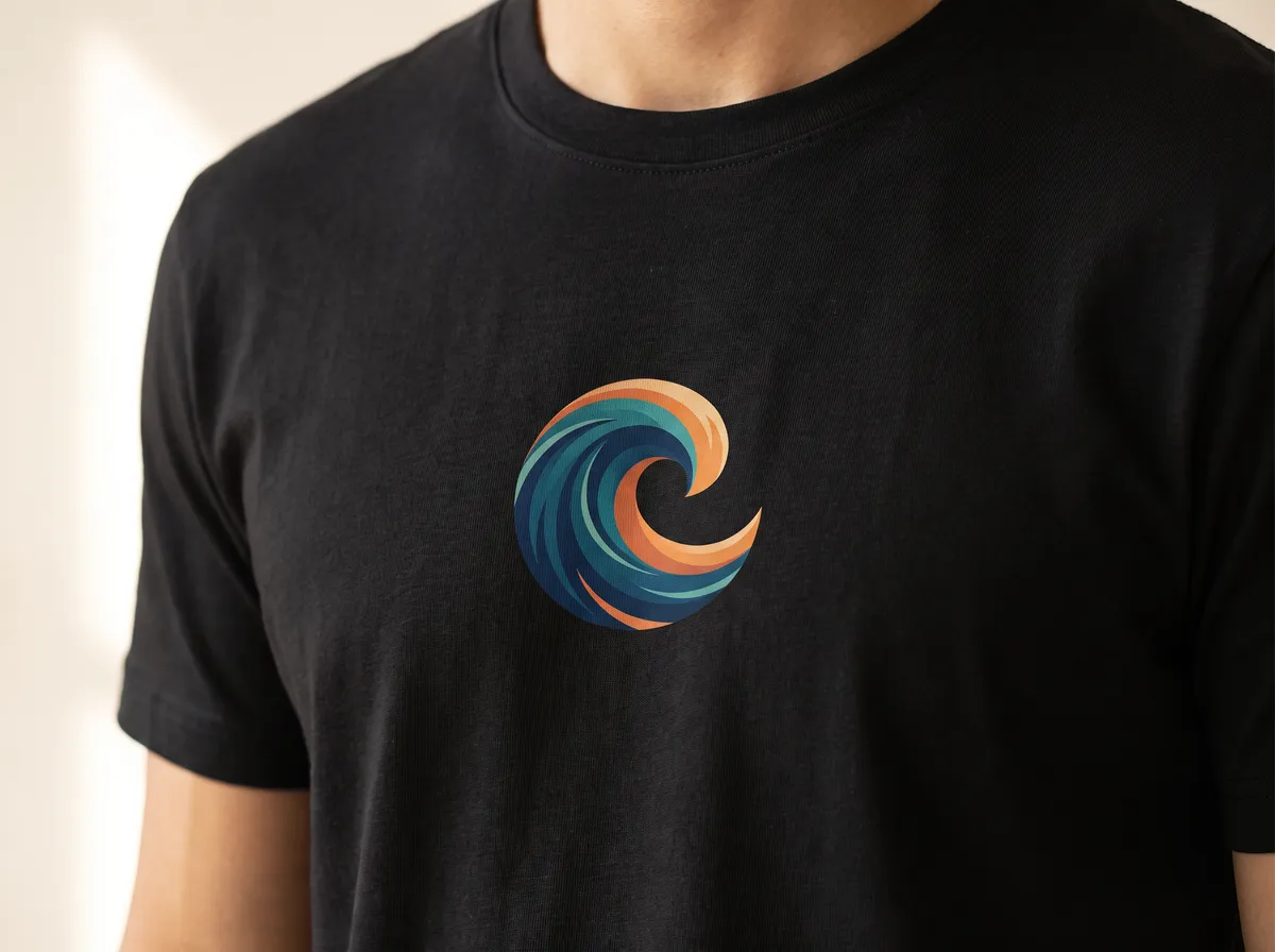 A full colour logo printed on the garment