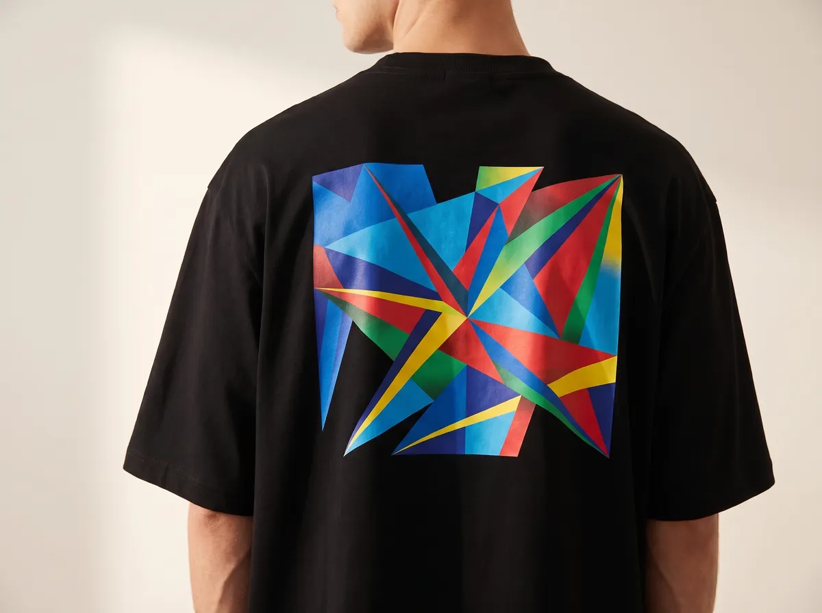 A large full colour print across the back