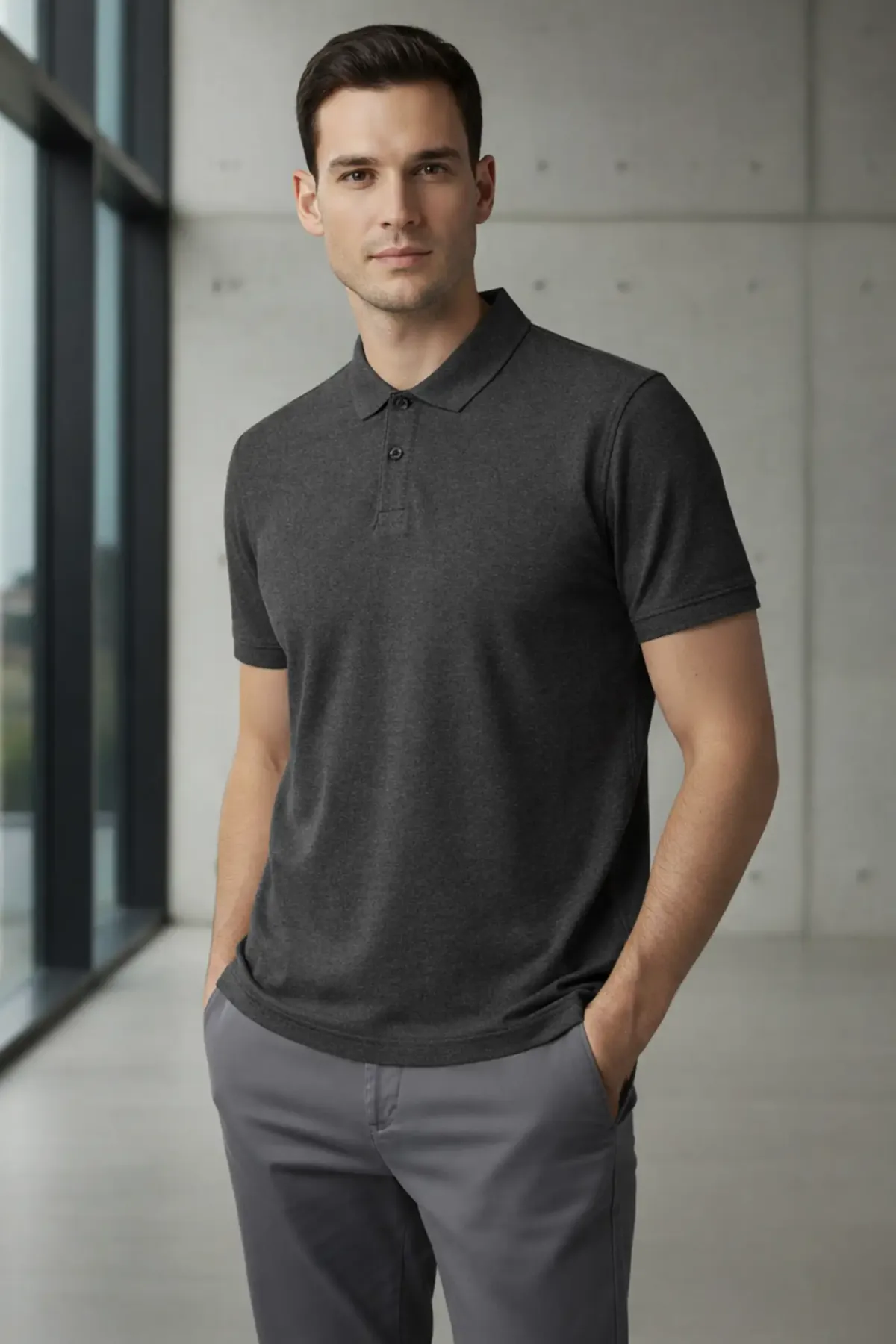Classic Polo in Charcoal Melange