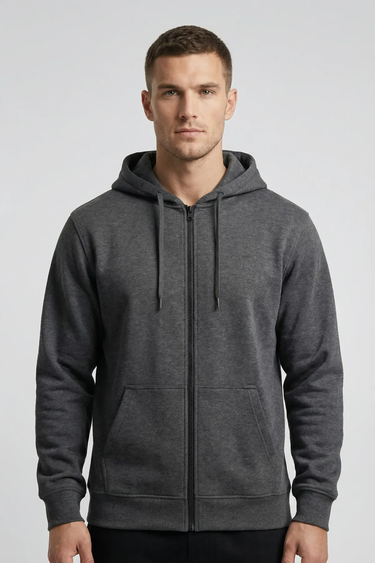 Men's Classic Zipper Hoodie in Charcoal Melange
