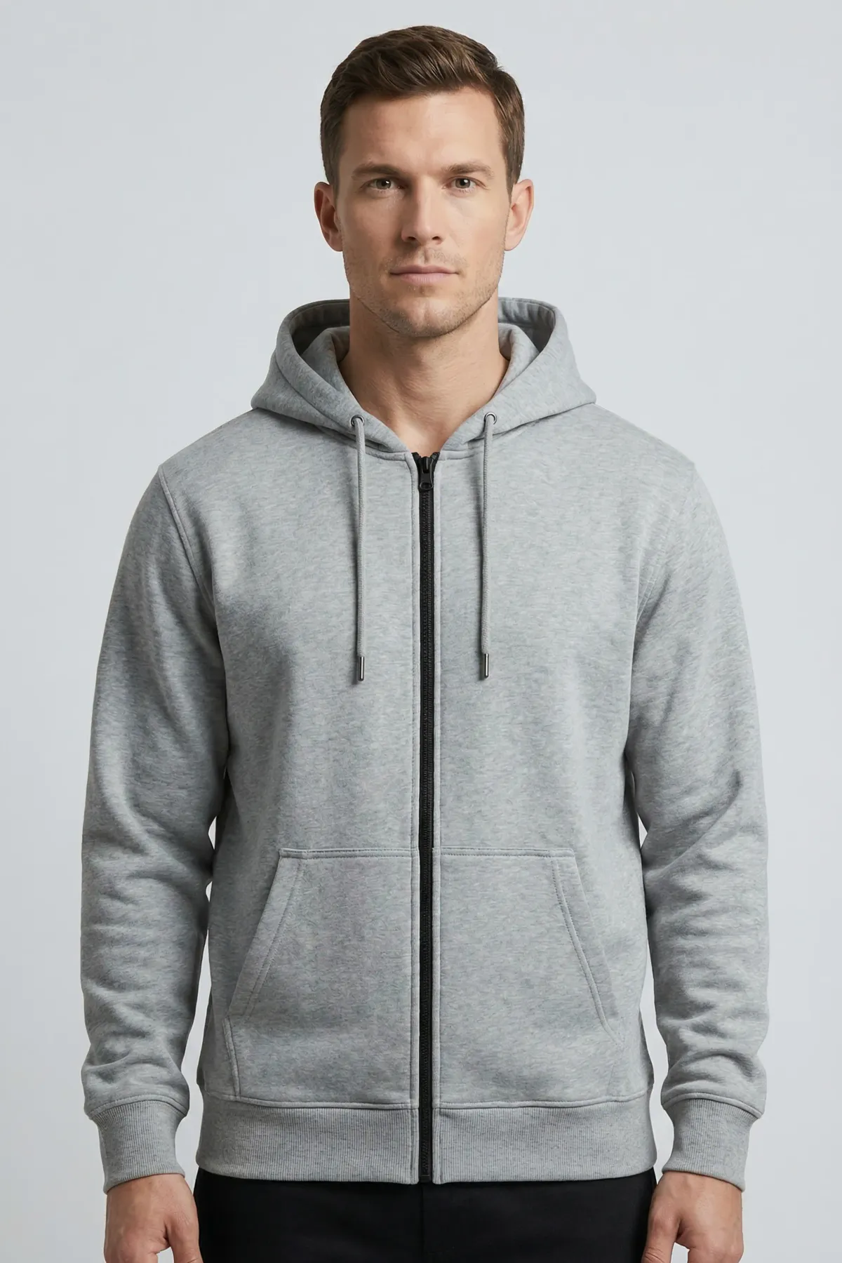 Men's Classic Zipper Hoodie in Grey Melange