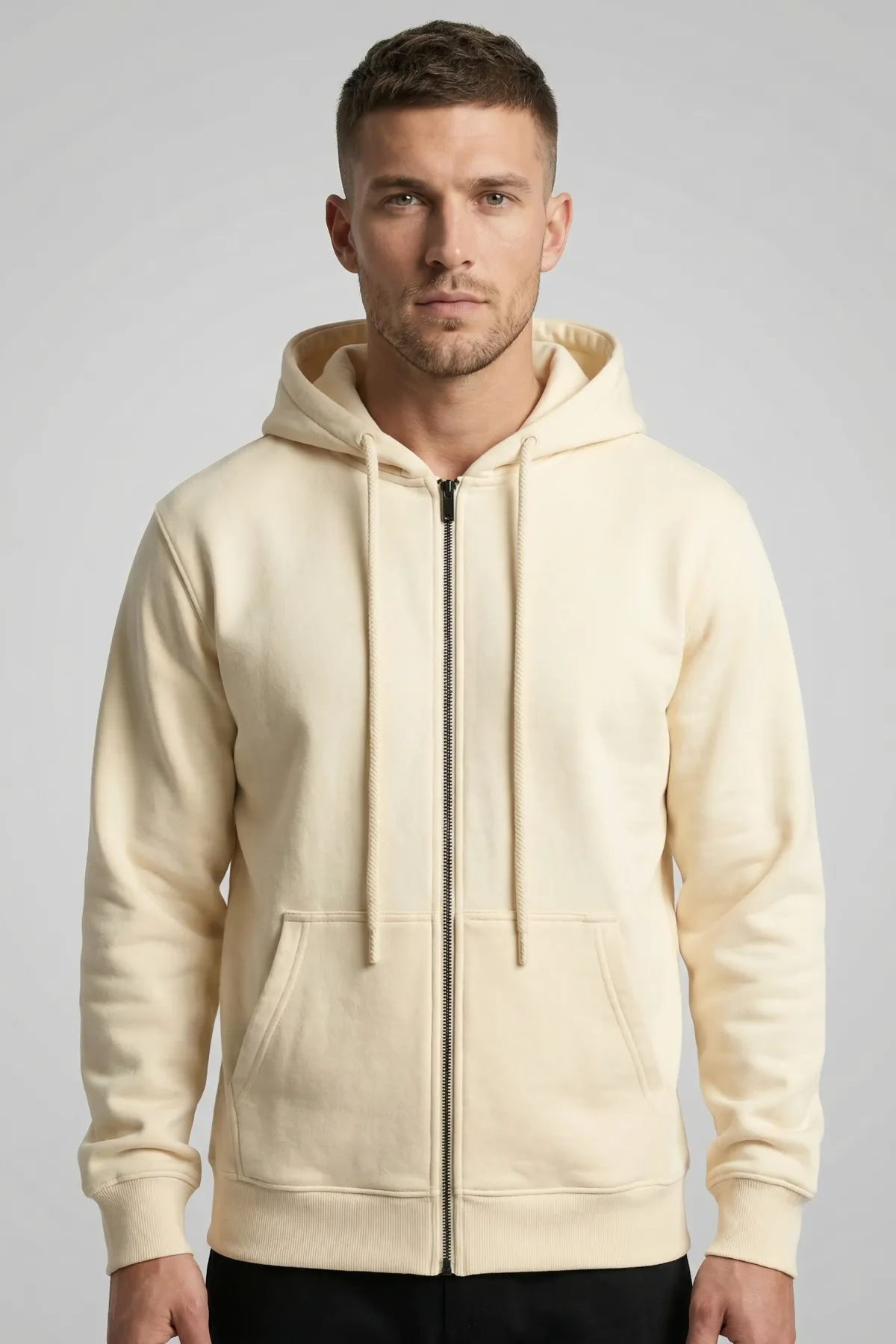 Men's Classic Zipper Hoodie in Off White
