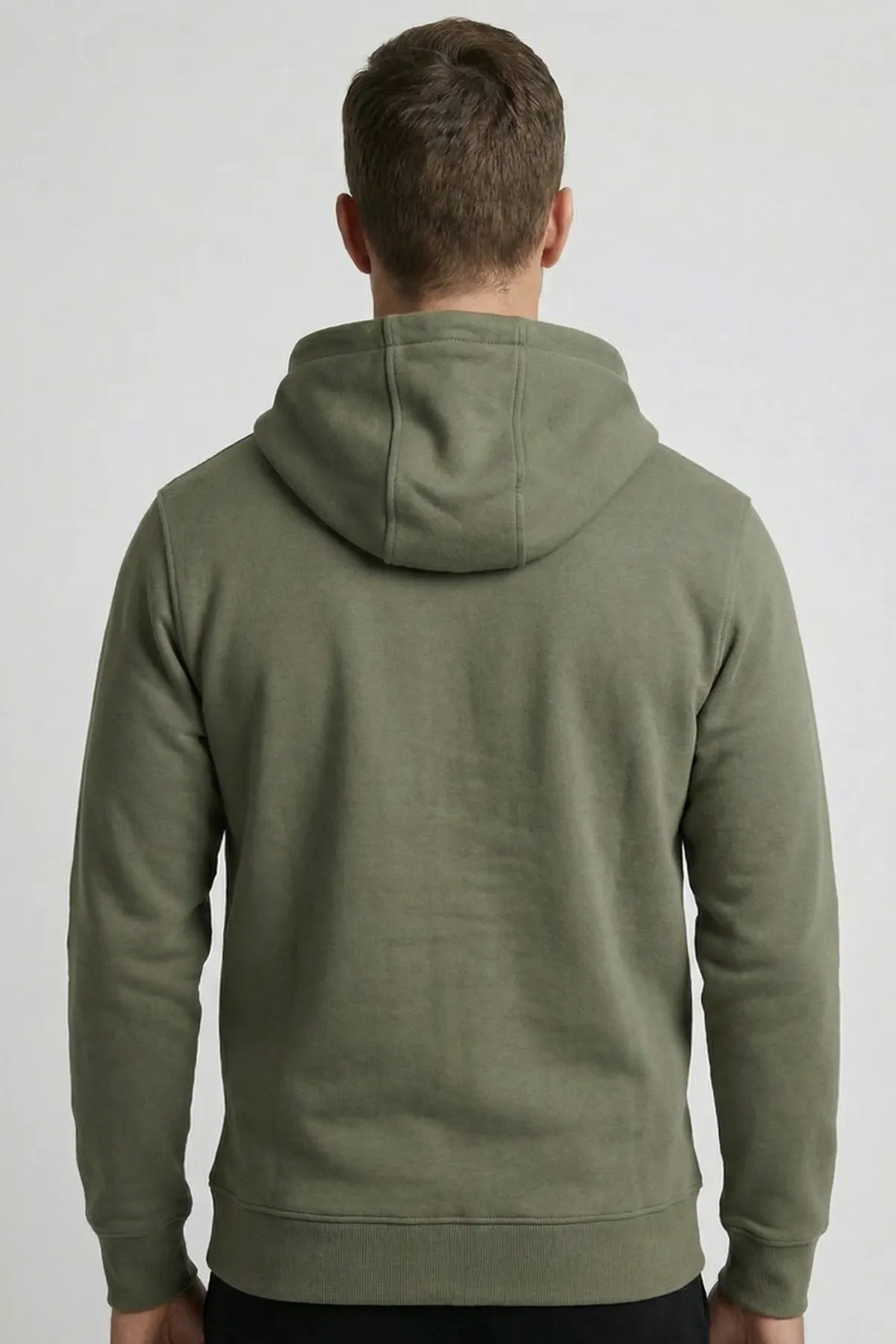Classic Zipper Hoodie in Olive Green, back