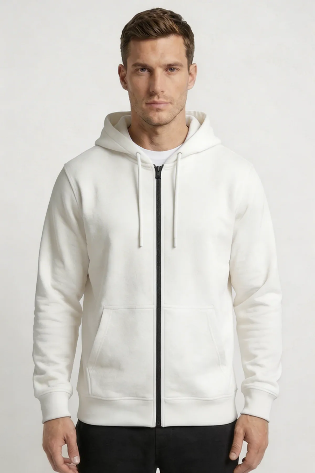 Men's Classic Zipper Hoodie in White