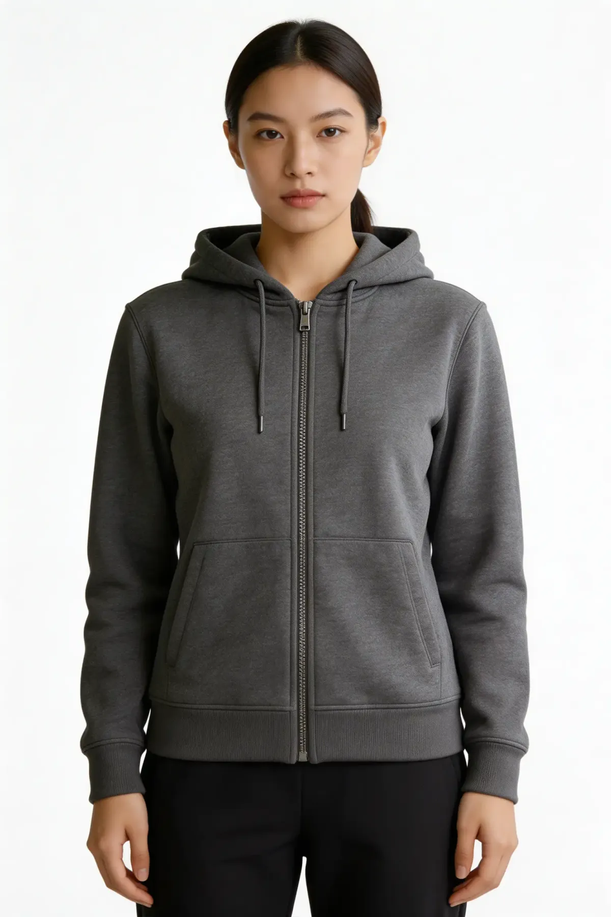 Women's Classic Zipper Hoodie in Charcoal Melange