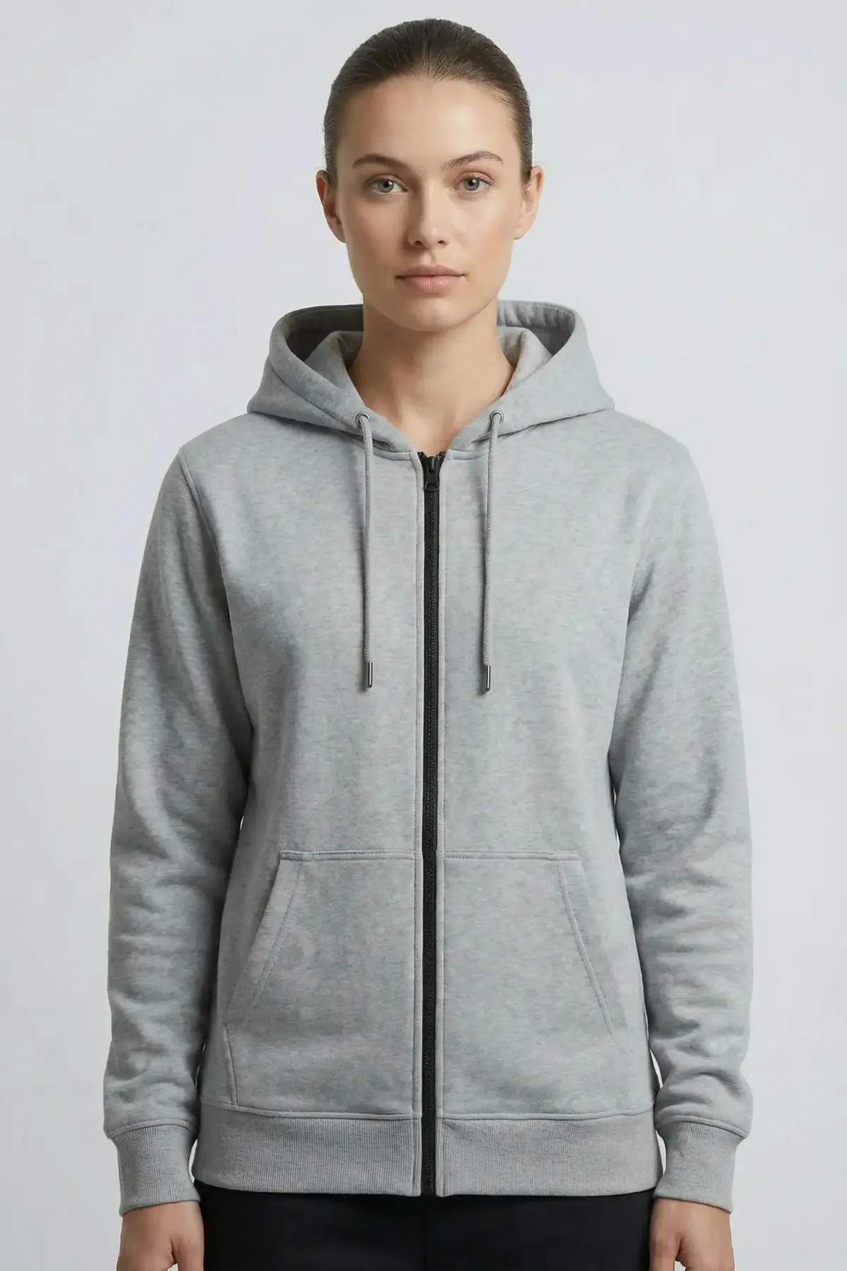 Women's Classic Zipper Hoodie in Grey Melange