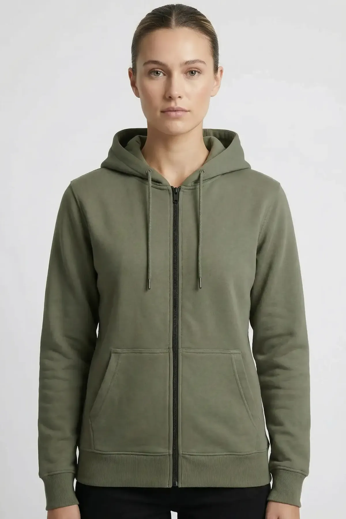 Women's Classic Zipper Hoodie in Olive Green