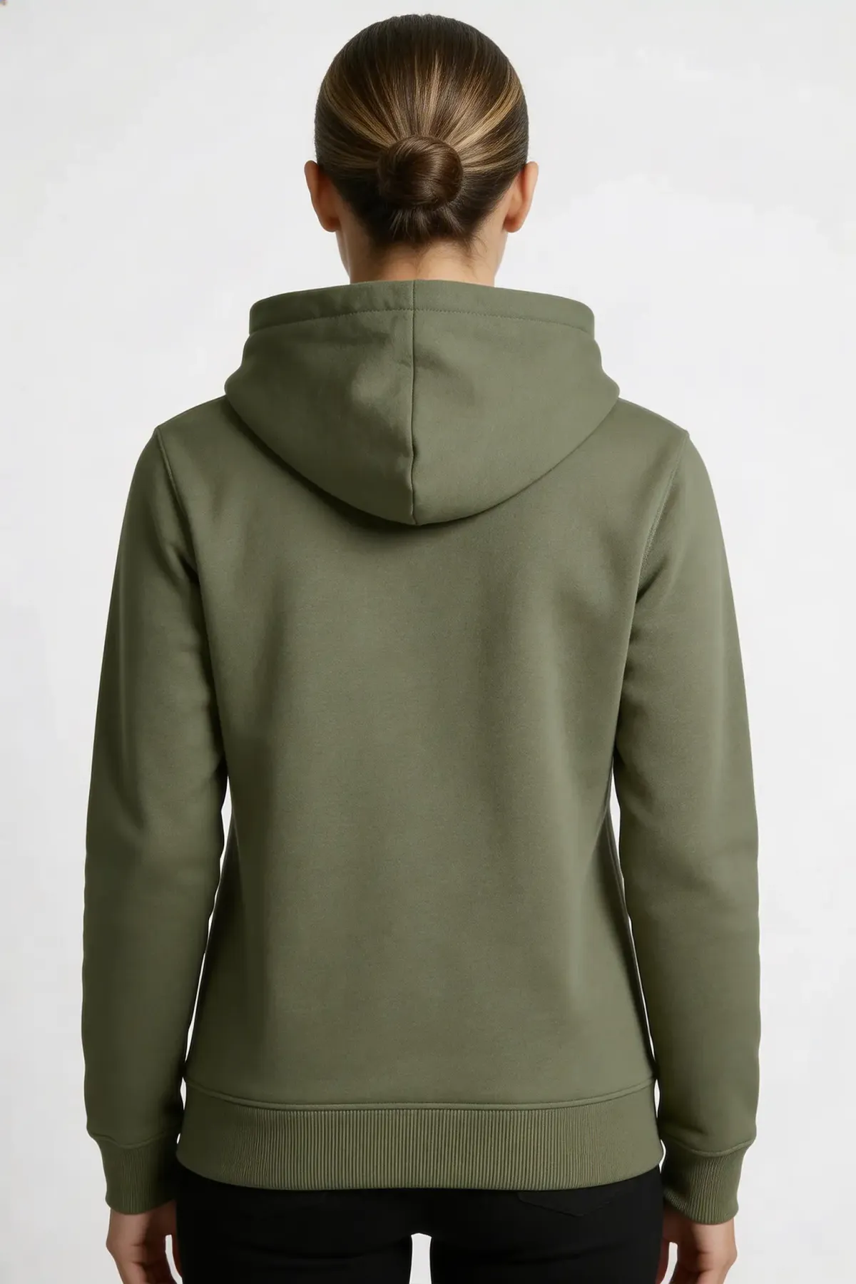 Classic Zipper Hoodie in Olive Green, back