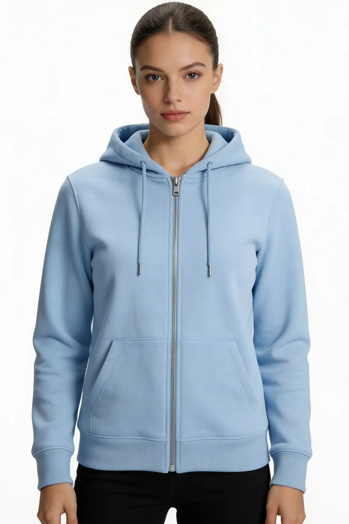 Women's Classic Zipper Hoodie in Sky Blue