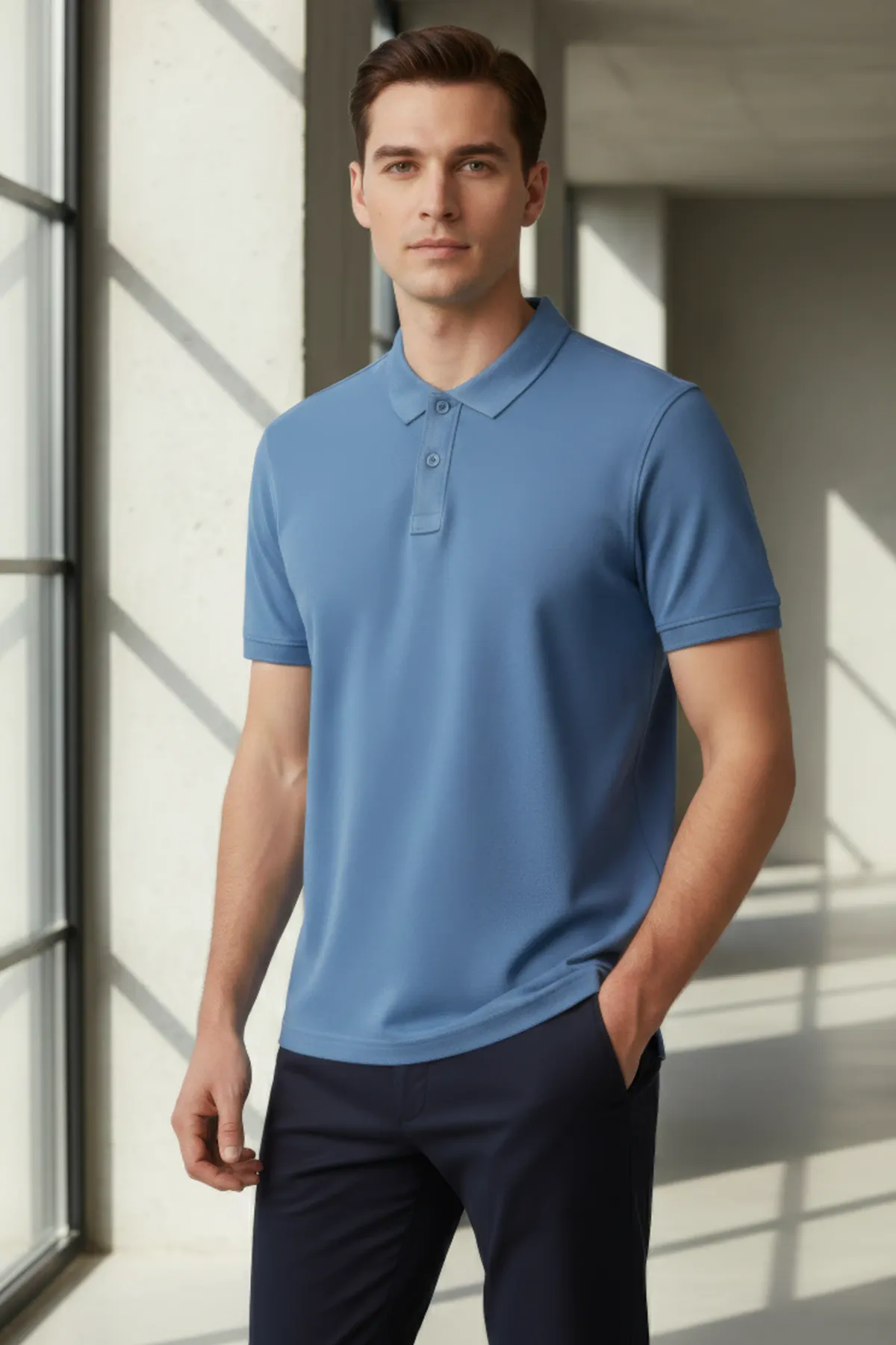 Men's Heavy Polo in Blue