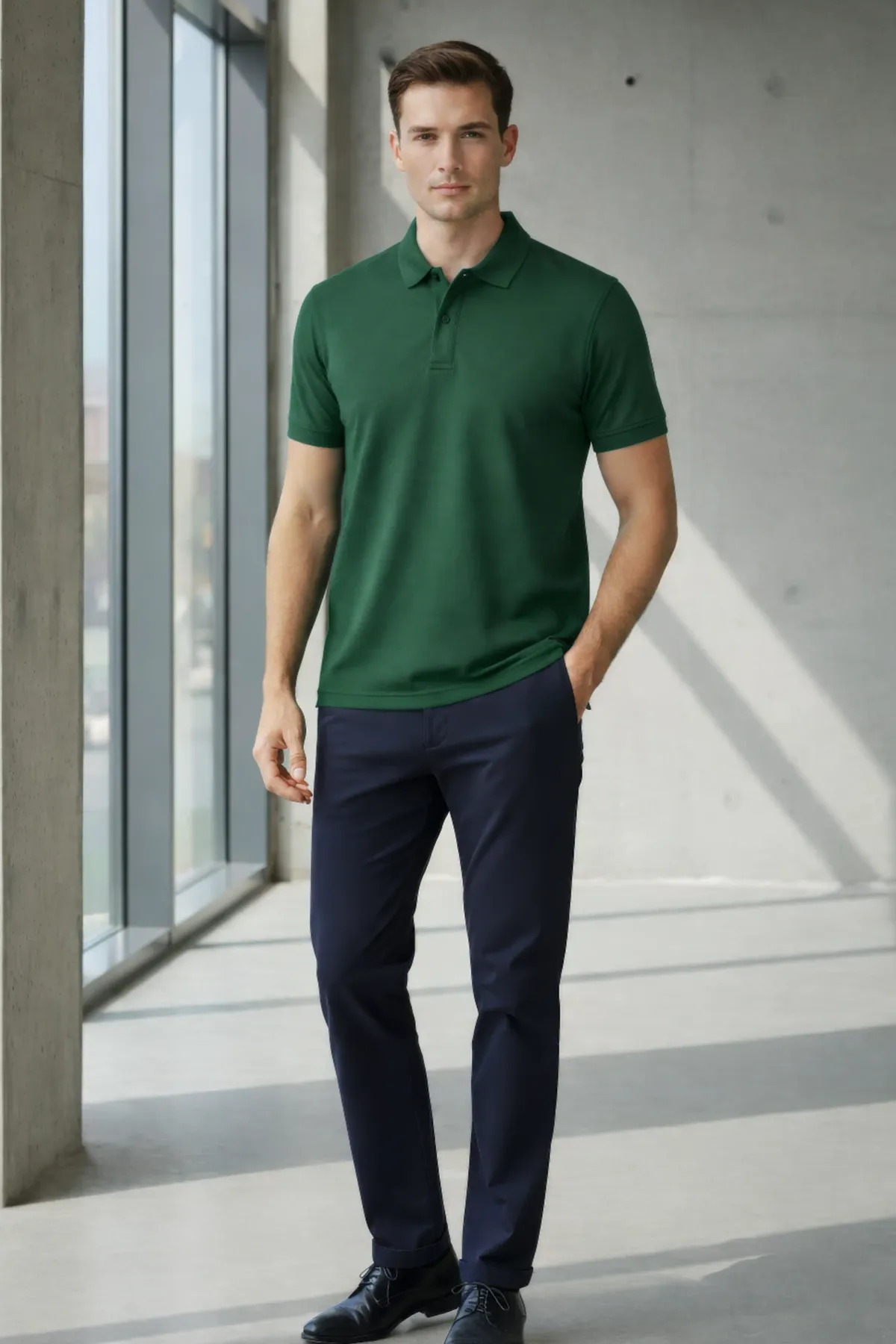Heavy Polo in Bottle Green